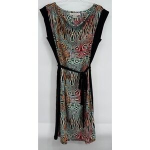 AA Studio AA Womens Sheath Dress Cowl Neck Psychedelic Print Belted Sz 18